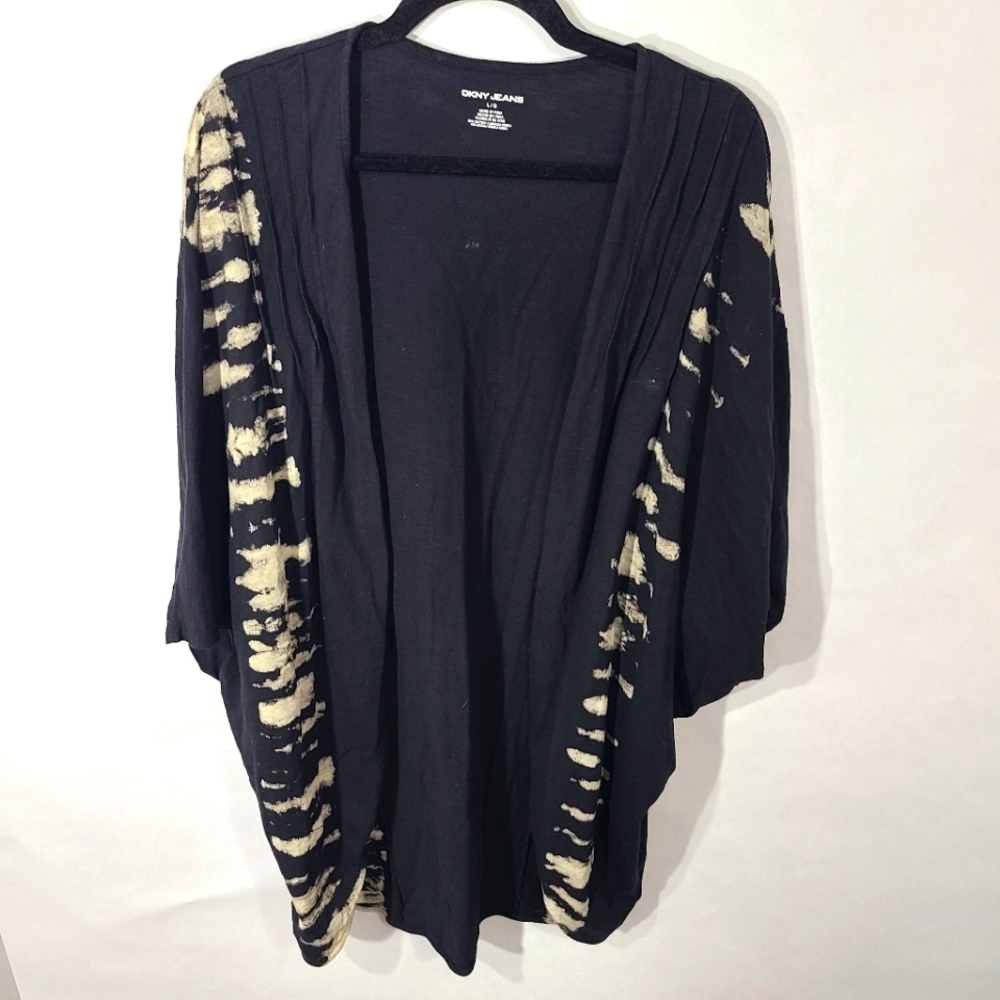 DKNY Jeans‎ Women's Size Large L Black White Duster Cardigan Wrap Cape Shrug